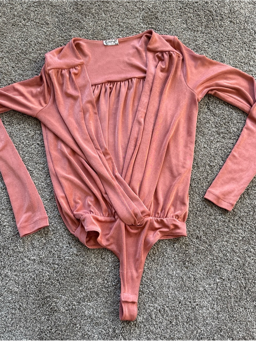 Free People Women’s Small Terra Cotta Long Sleeve Body Suit Draped Front EUC